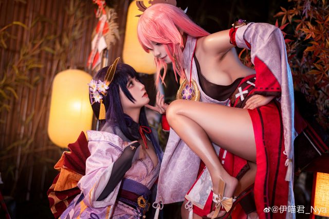 原神cosplay | coser桃景三酪&伊喵君_Nya化身雷电将军和八重神子